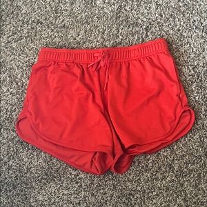 Women's Red Athletic Mesh Shorts